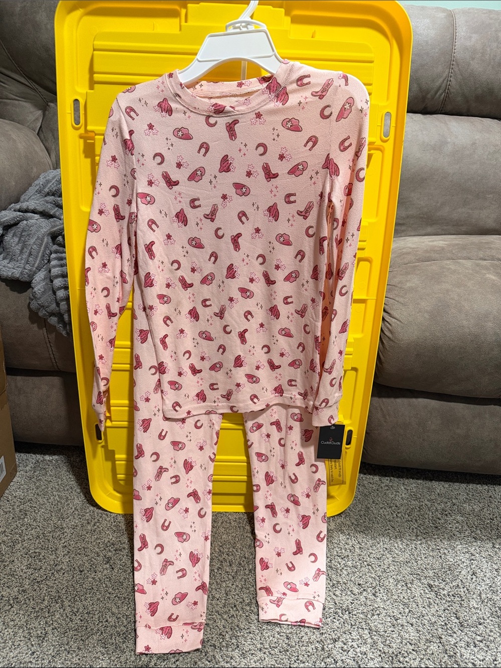 Cuddl Duds Girls Pink Horse & Star Printed Long-Sleeve Pajama Set